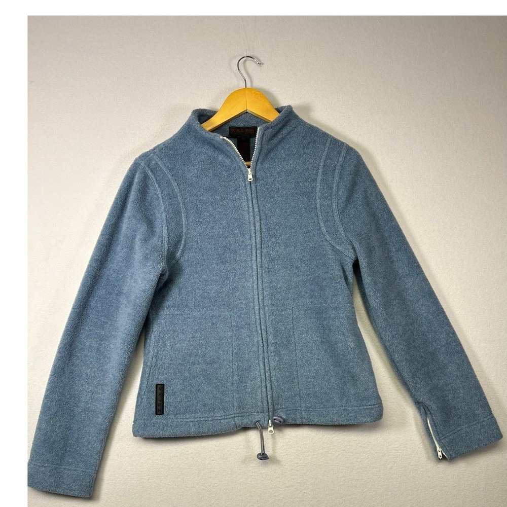 Ralph Lauren Womens L Blue Full Zip Fleece Mock Neck Drawstring Jacket